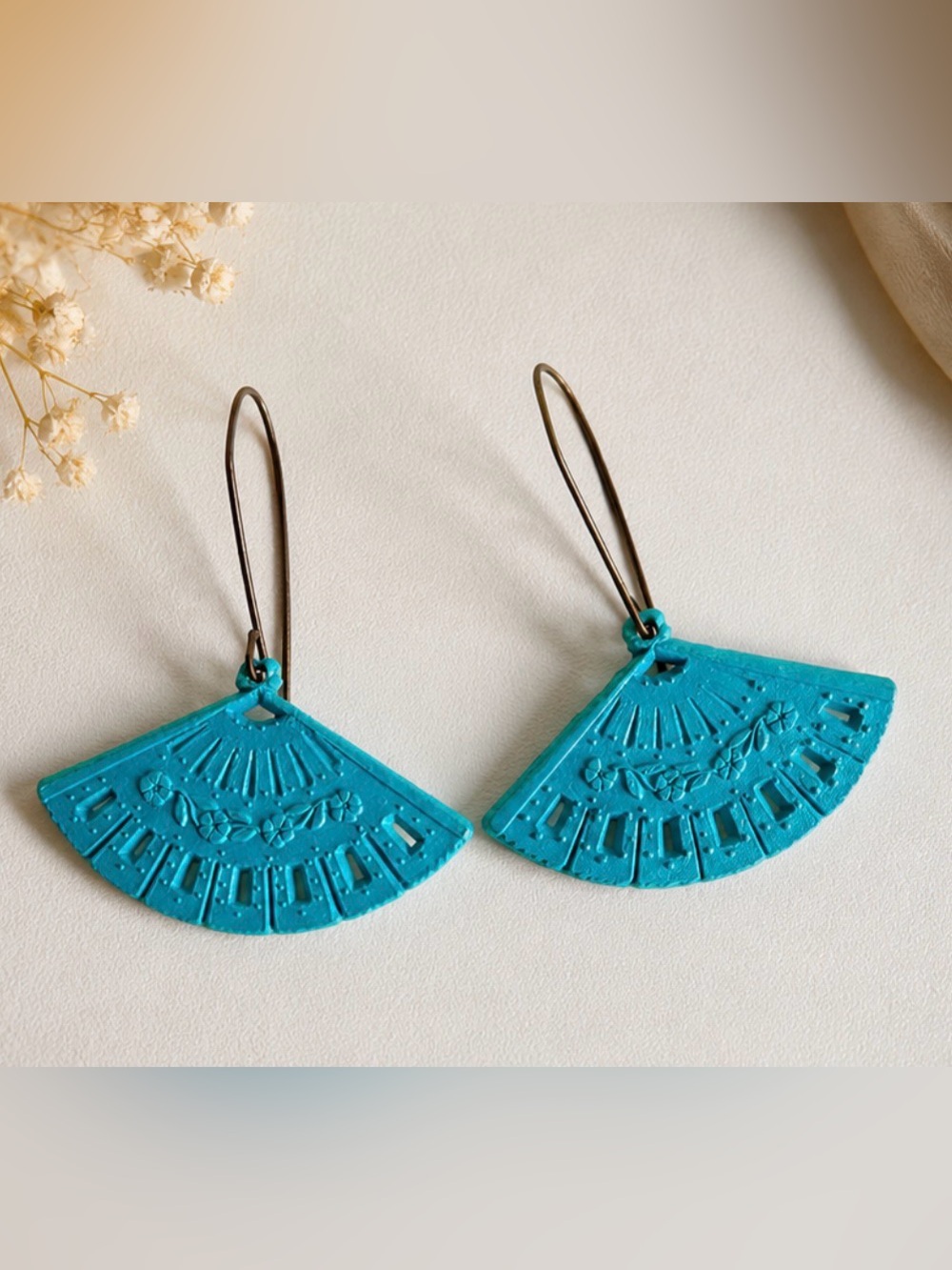 Turquoise Blue Fan Drop Earrings | Lightweight Statement Boho Southwest Style